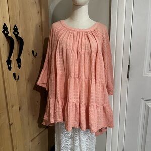 Peach A-Line Swing Tunic Top Flowing One Size Boho